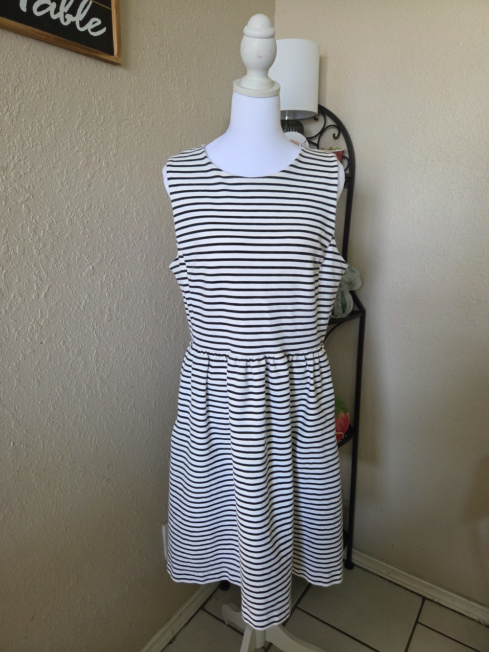 J. Crew Black and White Striped Sleeveless Dress